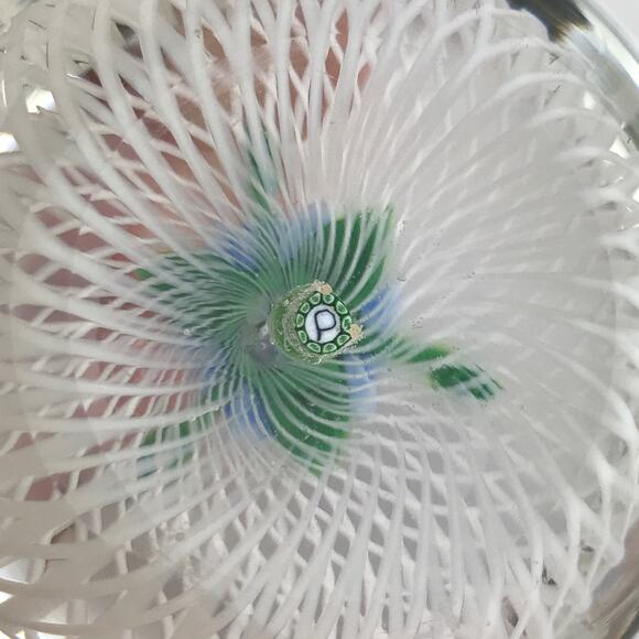 Perthshire 1985A Miniature Blue Flower Spiral Latticinio Cushion Paperweight - Picture 5 of 14